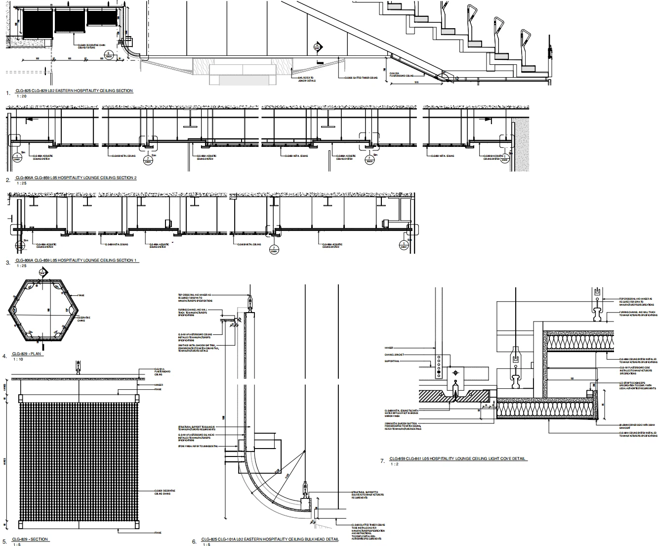 Architectural metal mesh quotation drawing with ceiling sections and fixing details
