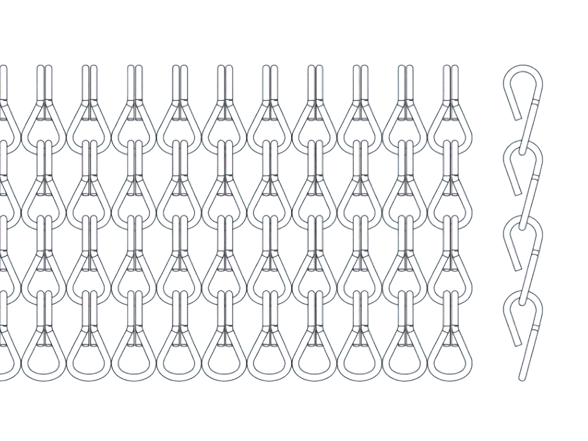 Straight line chain curtain arrangement