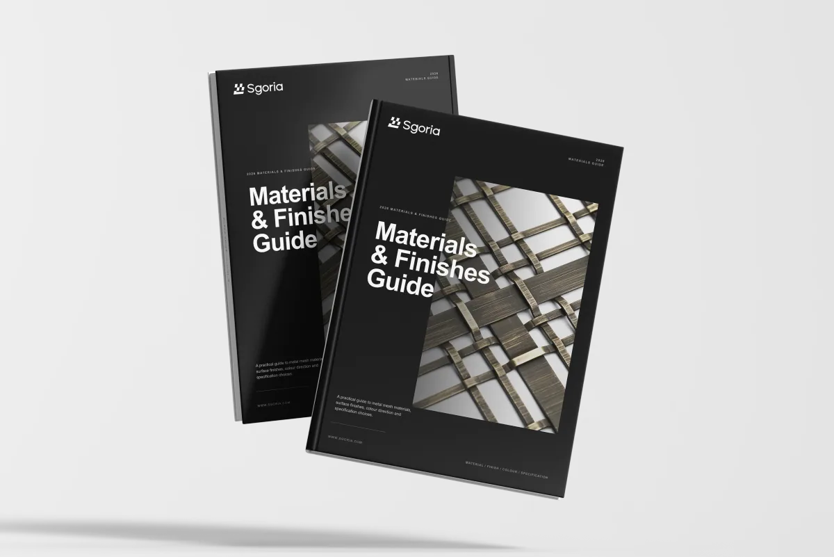 SGORIA materials and finishes guide cover for architectural metal mesh