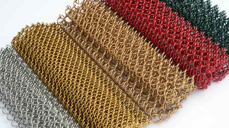 Metal coil drapery finish samples showing how material and colour choices affect quotation