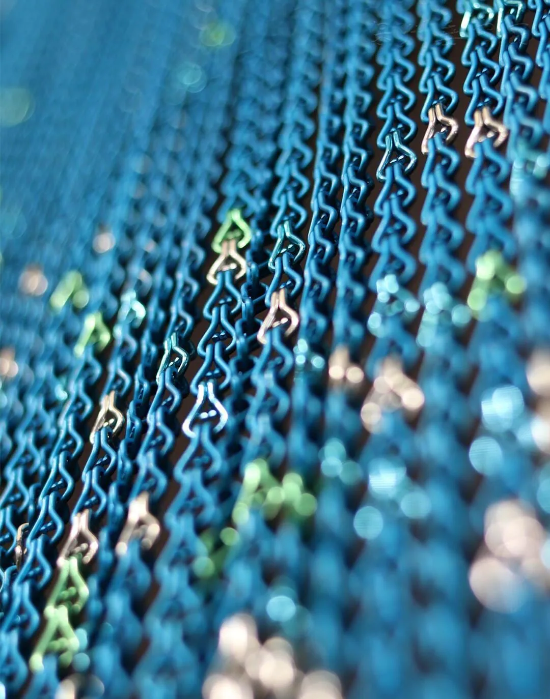 Custom coloured chain curtain closeup detail