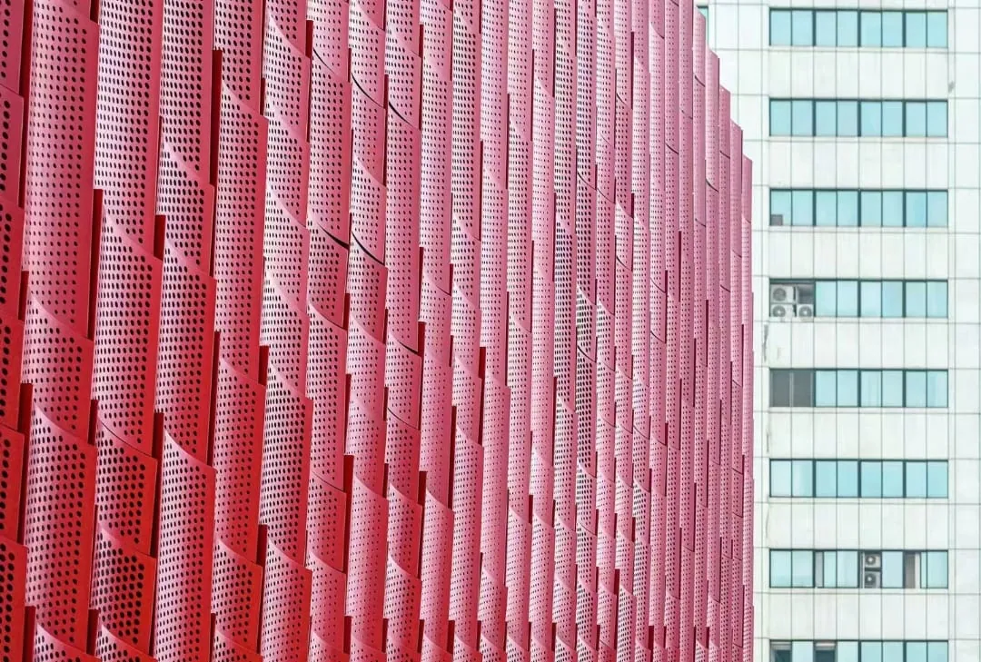 Red facade screen for Perforated Metal Sheet