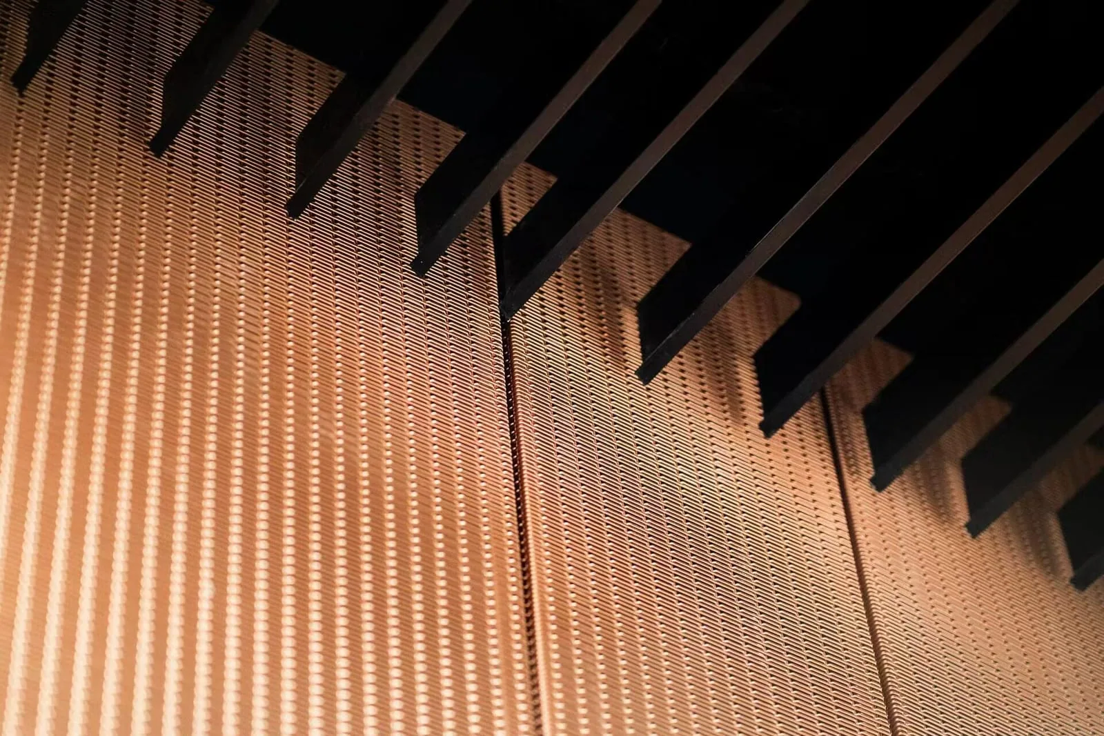 Fixed metal mesh panel installation detail for architectural support